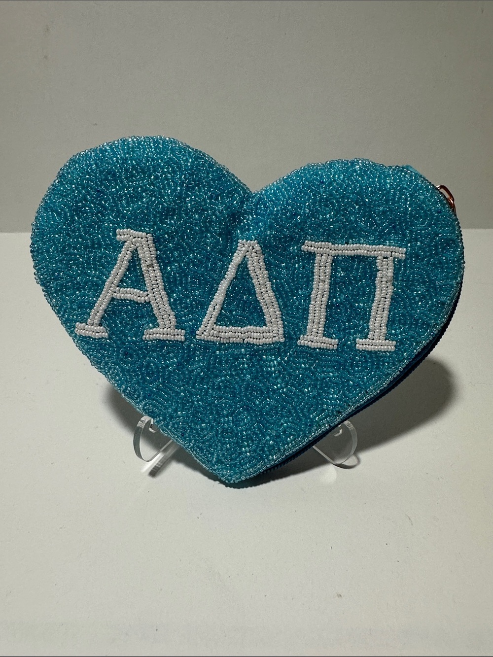 Alpha Delta Pi Beaded Heart Coin Purse ADPi Sorority Gift New Light Blue